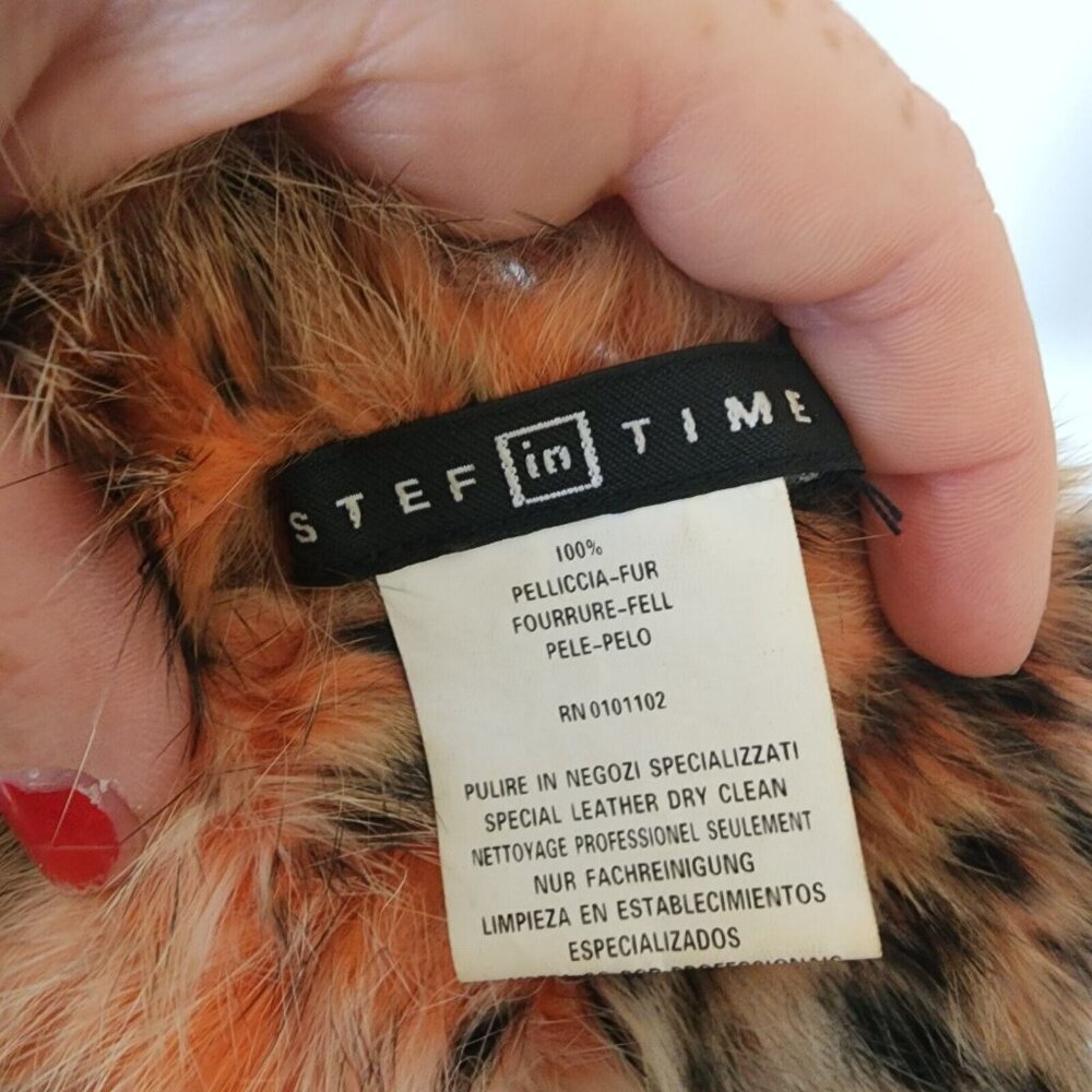 Stef In Time Animal Print Fur Scarf Orange Neck warmer Pellicca Fur - Picture 4 of 4